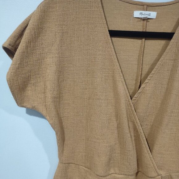 Madewell Women's Tan Flutter Sleeve Faux Wrap Mini Dress - Picture 7 of 9